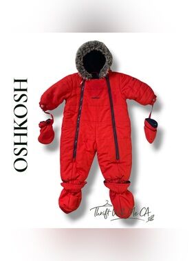 OshKosh Red Infant Snow Bunting with Faux Fur Hood